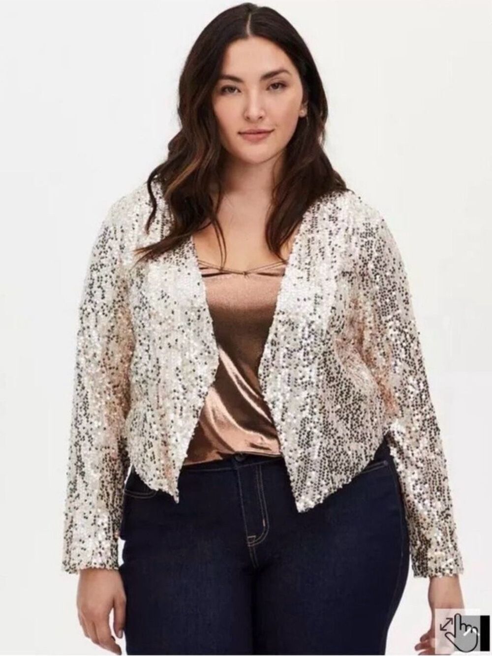 Torrid 1 Rose Gold Sequin Blazer Size 14 16 Curvy Girl Party Blazer glam